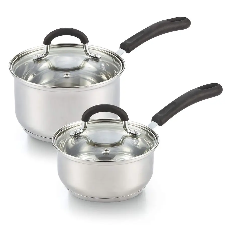 

Saucepan Set Sauce Pot With Lid 1QT and 2QT Stainless Steel, Stay Cool Handle, silver