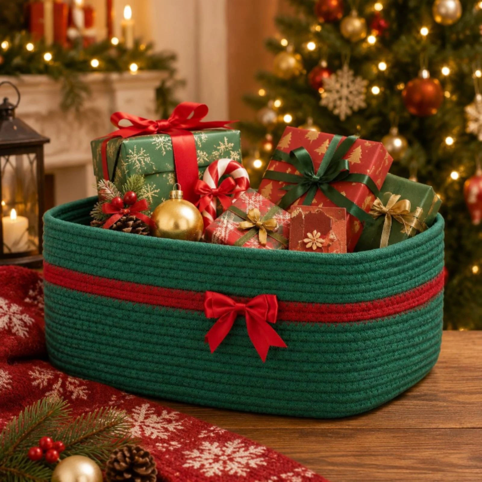Cotton Rope Basket with Handle Decorative Cotton Rope Basket Versatile Long-Lasting for Home Organization, Shelf