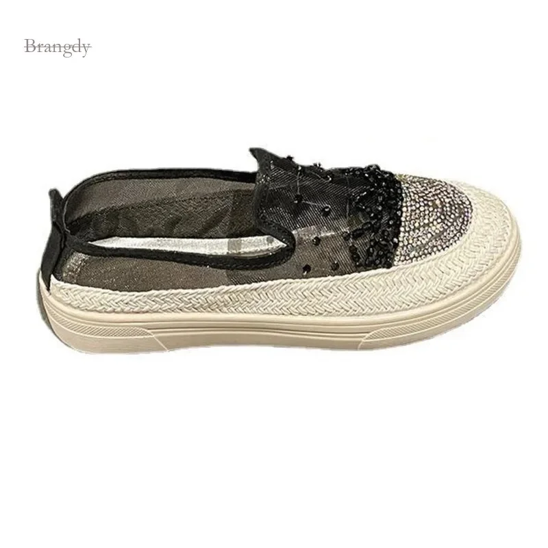 

Flat Bottomed Fisherman for Women in Spring/summer New Lace Mesh Breathable Leisure Loafers, Versatile Single Atmosphere