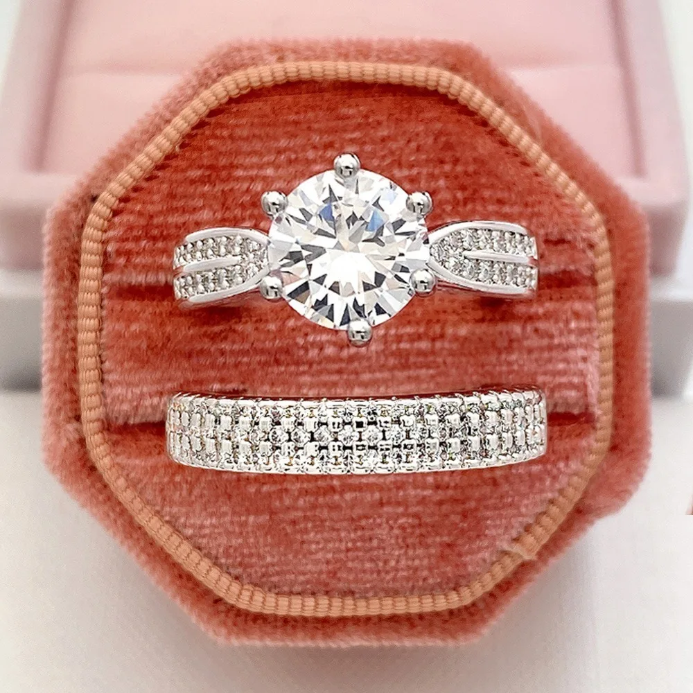 Women's Zircon Wedding Ring Set, 2 Piece Set