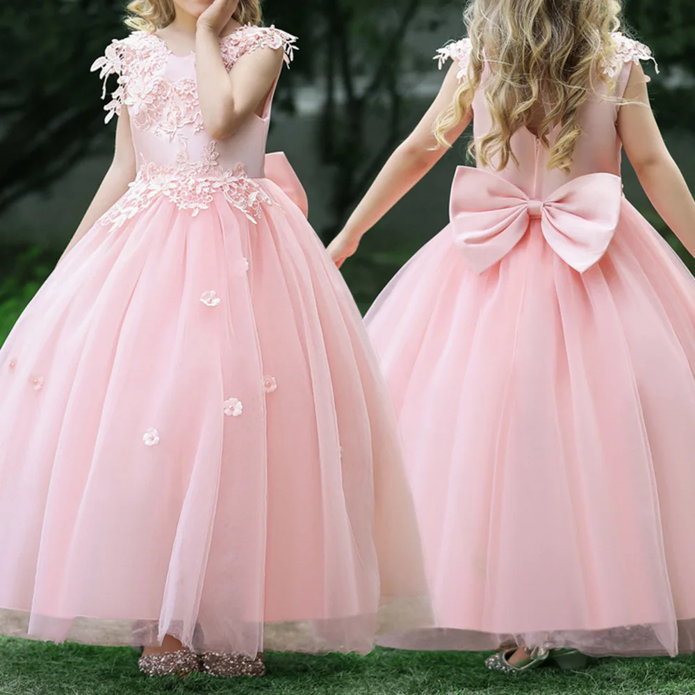 6-14 Years Teen Girls Long Dress Bridesmaid Kids Dresses Children Princess Party Wedding Prom Gown Formal Occasion Bow Dresses