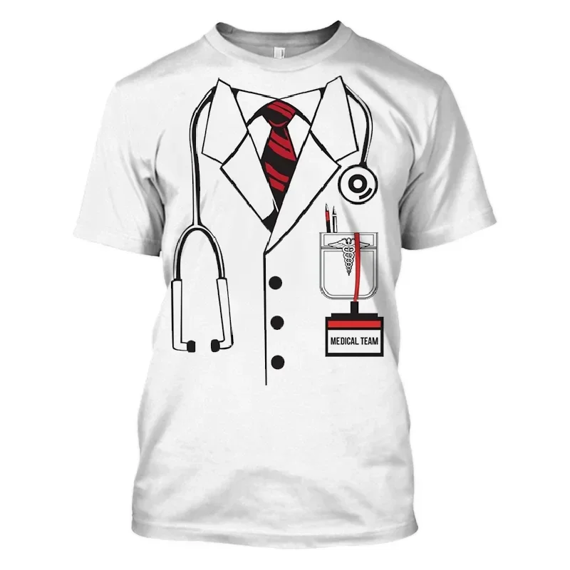 

3D Print Nurse Doctor Uniform Graphic T Shirt For Men Women Short Sleeve Oversized Funny Cosplay Tee Shirts Streetwear Clothes