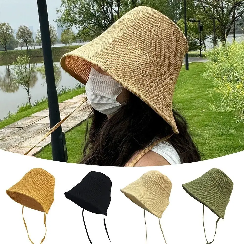 Big Wide Brim Linen Straw Bonnets Adjustable Straps Lace Up Closure Wide Brim Sun Hat Bow Accent Geometric Pattern
