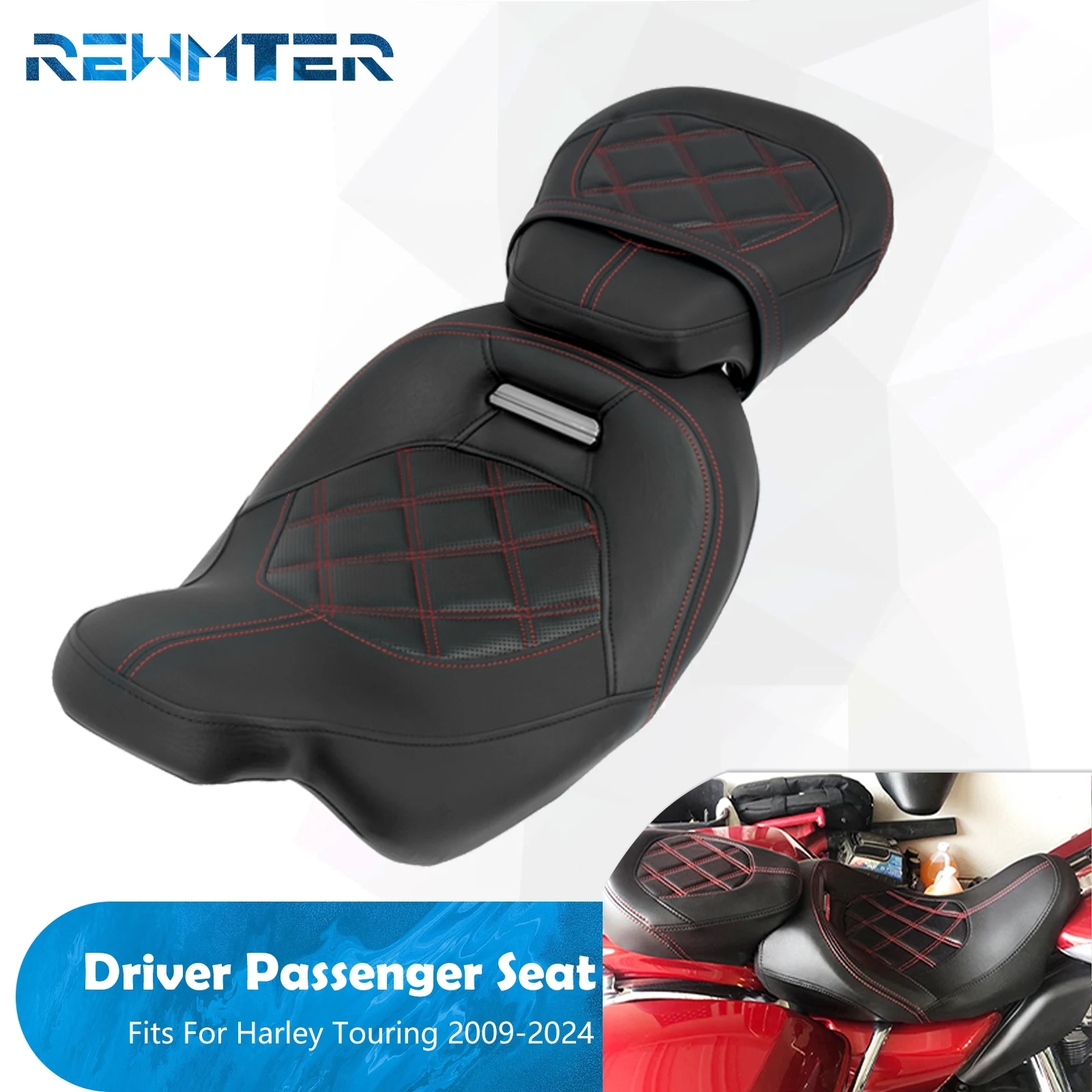 Motorfiets Twee Up Seat Zwart Voor Achter Bestuurder Passagiersstoel Voor Harley Touring Road King Street Electra Road Glide 2009-2024