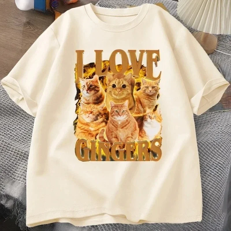 Eu amo gengibre camiseta engraçado gato laranja camiseta vintage y2k casual manga curta tripulação pescoço streetwear roupas femininas y2k
