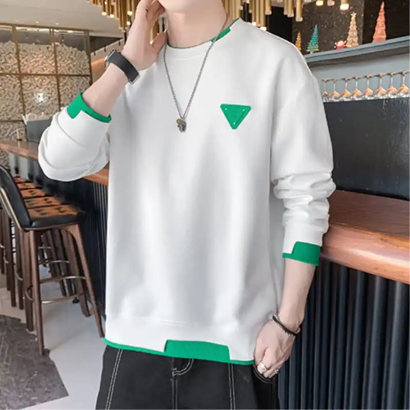 New Men's Sweatshirt, Round Neck Pullover, Outer Wear, Long-Sleeved T-Shirt, Autumn Top, Versatile, Fashionable and Beautiful Clothes for Boys and Students, Men's Bottoming Shirt