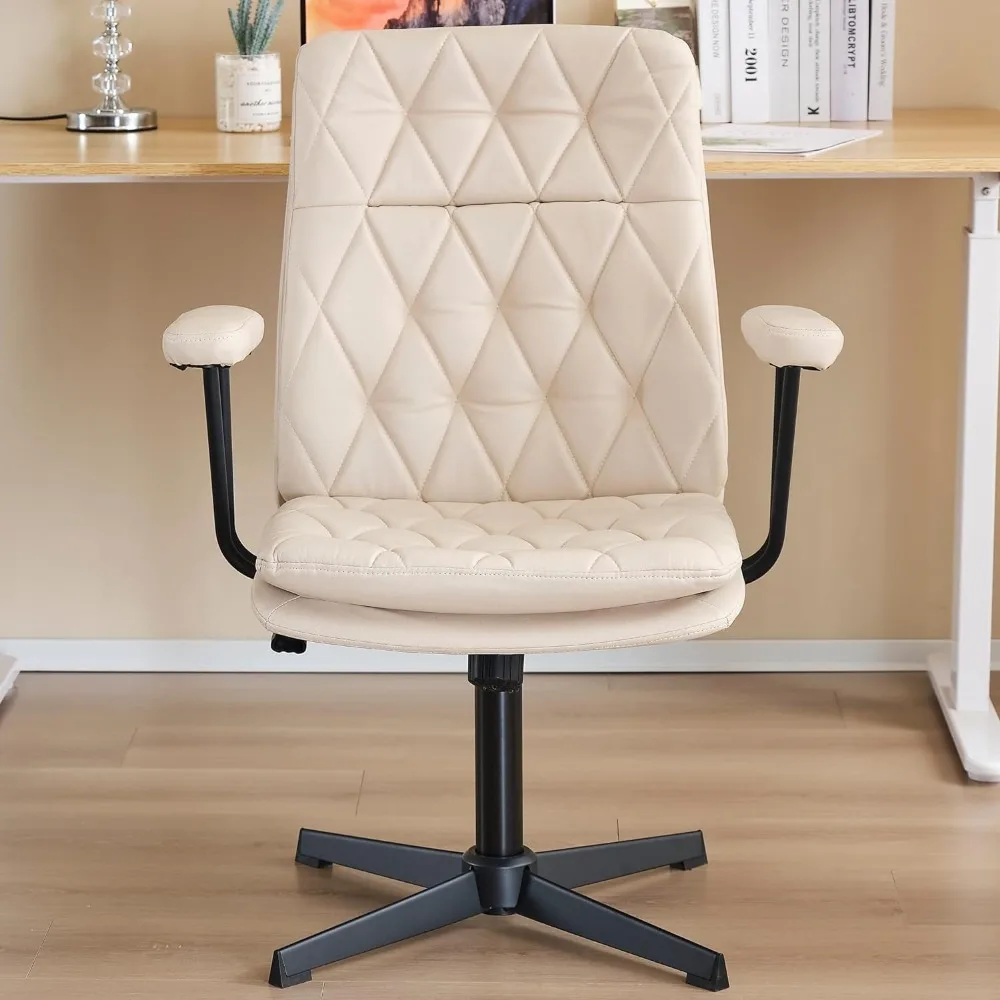 Silla de escritorio ergonómica sin ruedas, asiento entrecruzado ajustable con reposabrazos, respaldo medio giratorio, ejecutivo, para el hogar y la Oficina