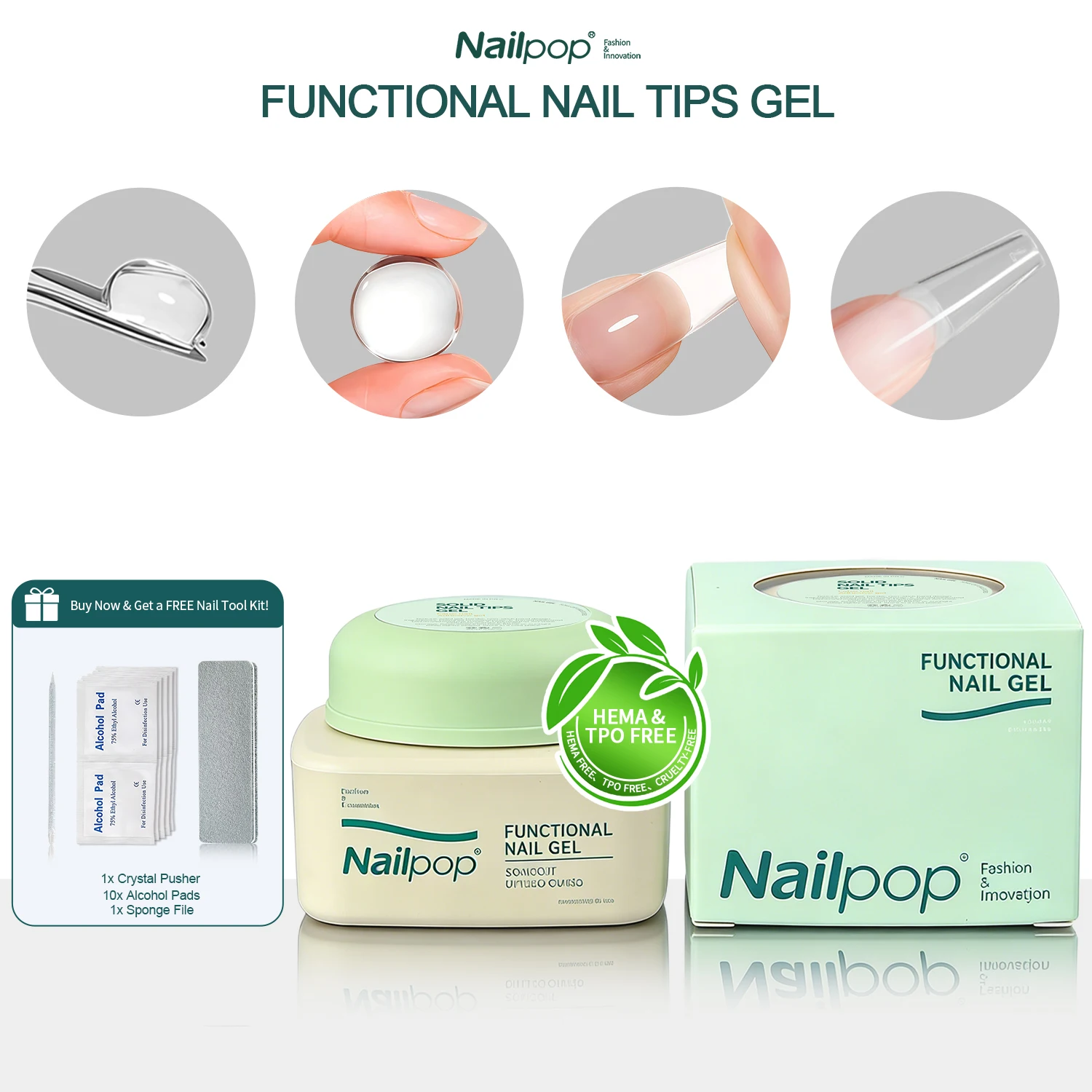 Nailpop 20g Solid Nail Gel Adhesive for Press On Nails Ultra Strong Clear False Nail Glue Soak Off UV Extension Gel 1/2/3 pcs