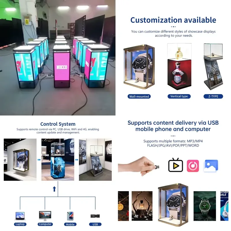 Customizable Indoor LED Display Stand Exhibition Billboard LED Poster Display Transparent Acrylic Display Cabinet