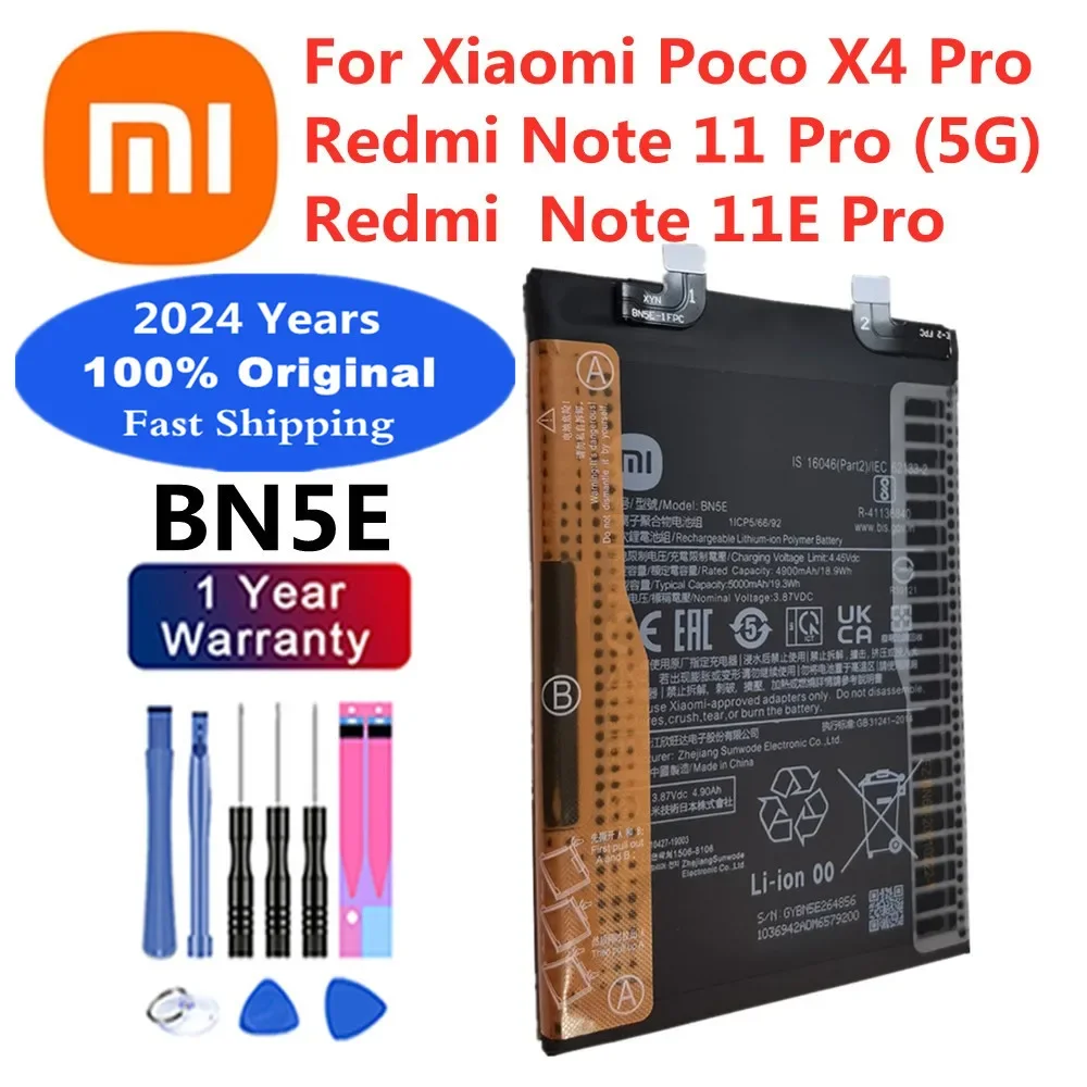 

2024 Years BN5E Original Battery For Xiaomi Redmi Note 11 pro 11pro 5G / POCO X4 Pro 5G / Note 11E Pro Phone Bateria 5000mAh