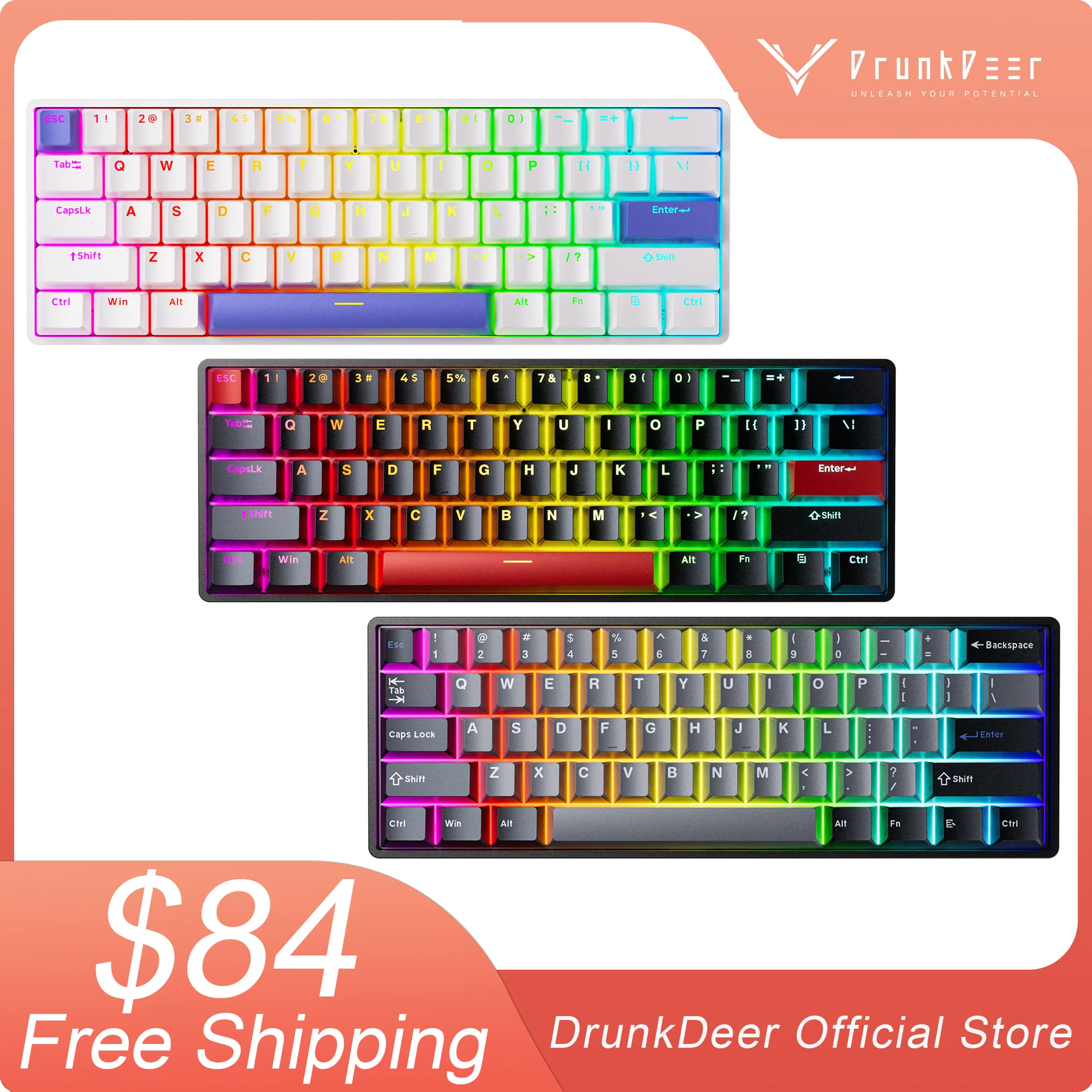 DrunkDeer G60 Rapid Trigger Gaming Keyboard, Mechanical Keyboards, Hyper Fast Magnetic Switch Keyboard, RGB 60% Compact 61 Keys