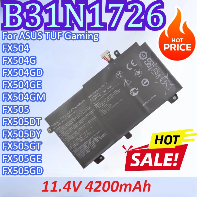 

B31N1726 11.4V 4200mAh Laptop Battery For ASUS TUF Gaming FX504 FX504G FX504GD FX504GE FX504GM FX505 FX505DT FX505DY FX505GT