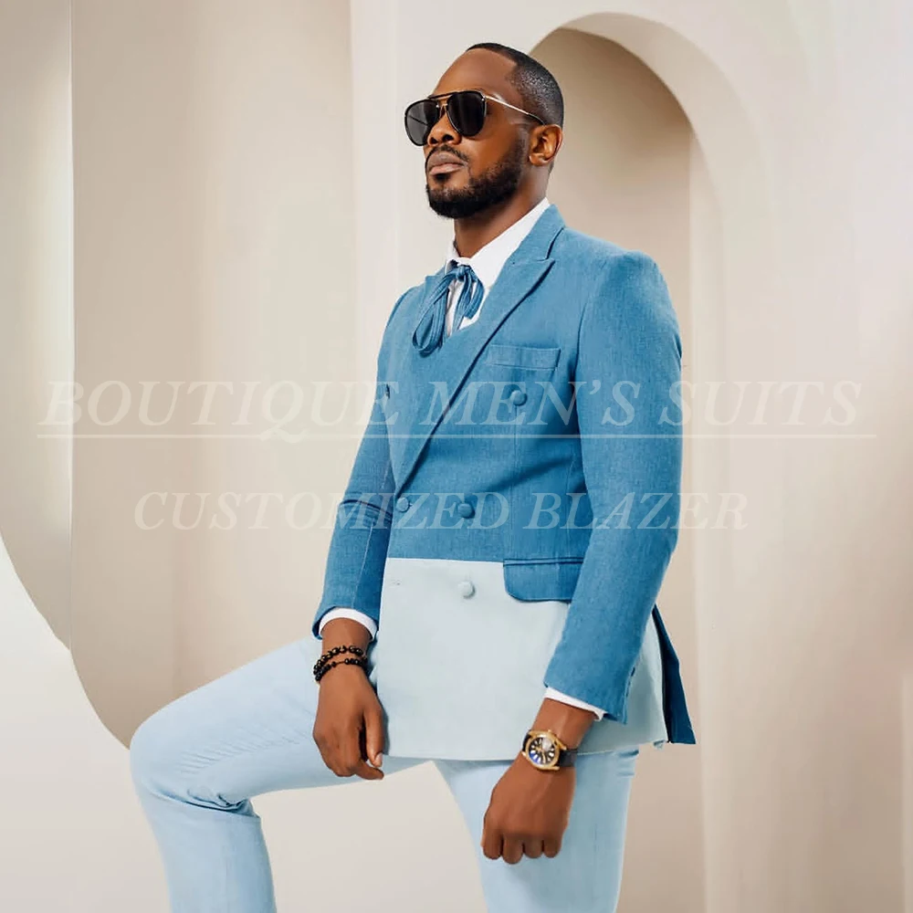 

Модные мужские костюмы, роскошный двубортный пиджак с вентиляционными отверстиями сзади, индивидуальный повседневный вечерний комплект из двух предметов, куртка, брюки, костюм Homme