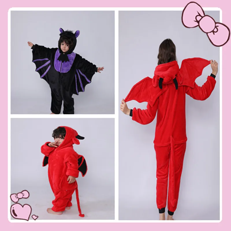 

Unisex Devil Costumes Adult Vampire Bat Onesies Halloween Cosplay Pajamas Children Pyjamas Demon Sleepwear Carnival Jumpsuit
