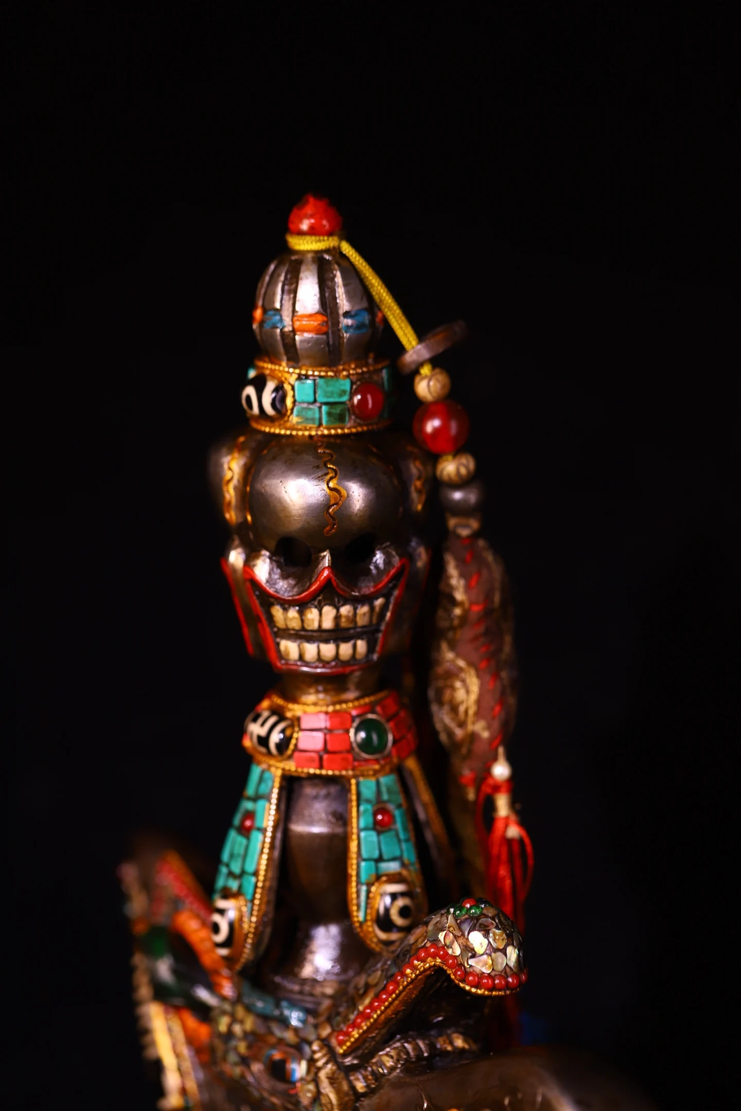 Old Tiantie Mosaic Gem gZi Beads Turquoise Skull Head Vajra Tomahawk Dorje Vajra Phurpa Beast head base Amulet Town House