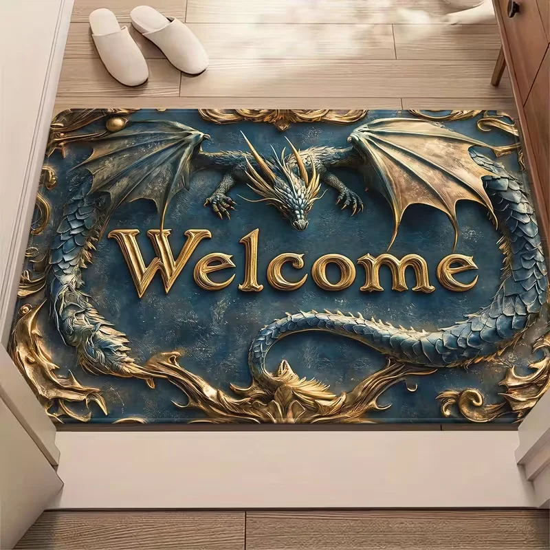 Vintage Western Dragon Welcome Türmatte, Teppich, Badezimmer, Schlafzimmer, Wohnzimmer, waschbarer Schlafzimmerteppich, dekorativer Teppich