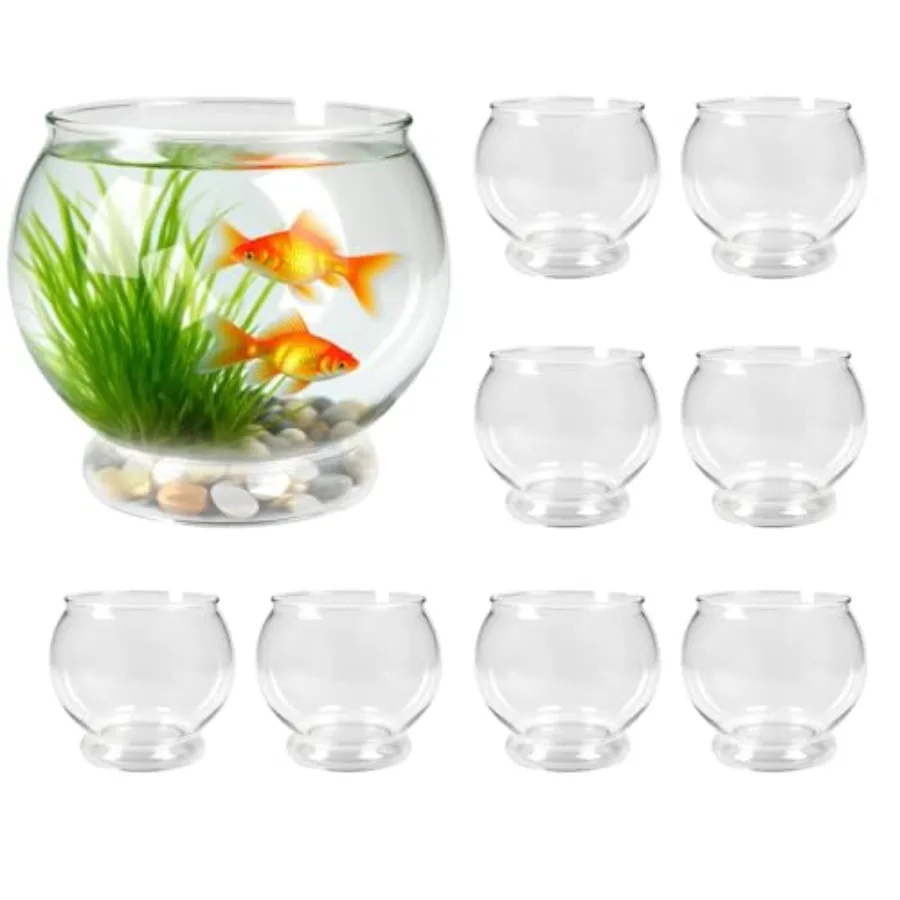 

Desktop aquarium for home office party favors: 9 pcs clear plastic fish bowl, 7.09 x 6.3 inch, 100 oz, round, multipurpose gold