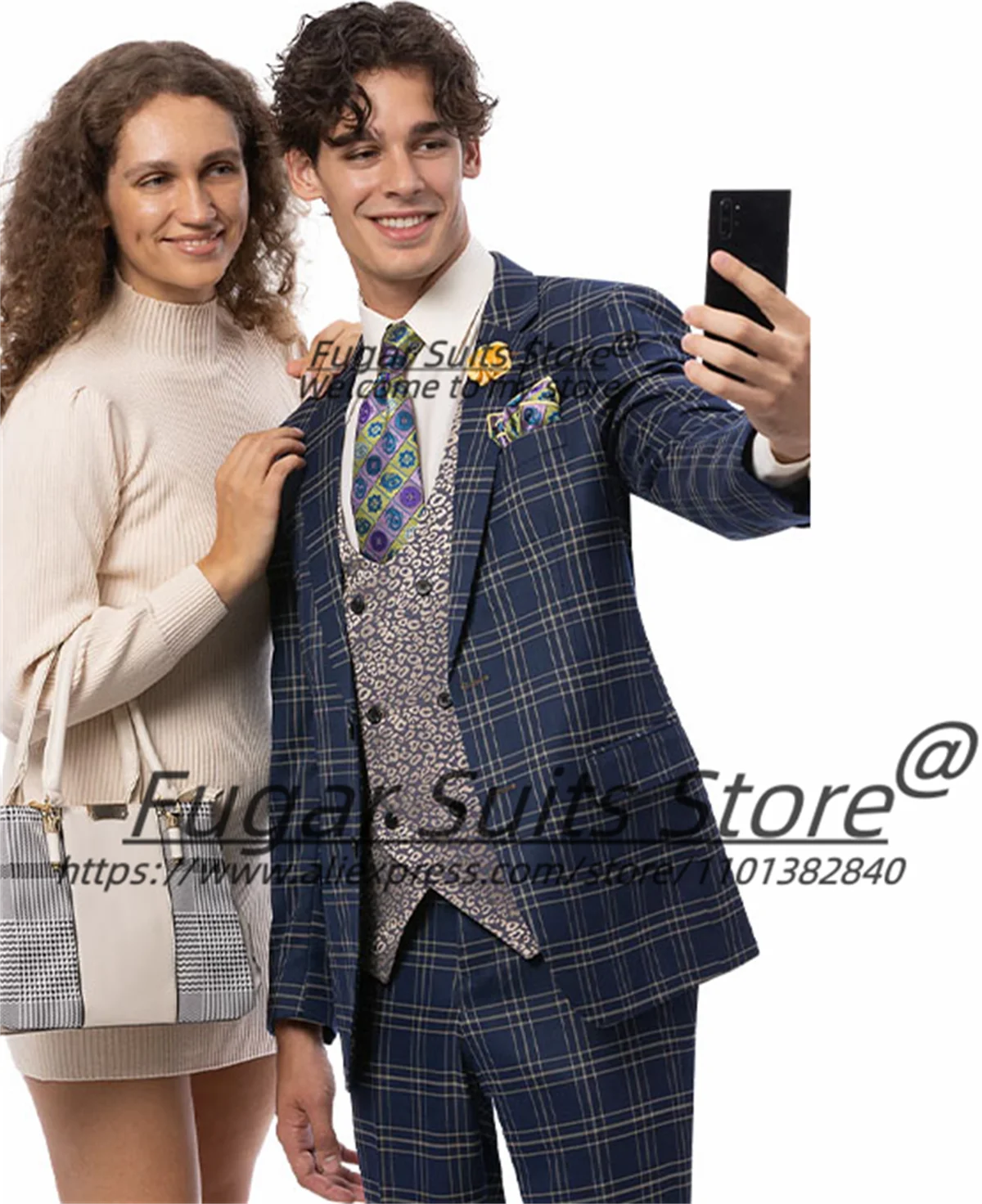 

Мужские деловые костюмы в клетку, приталенные, с отложным воротником, на заказ, для выпускных вечеров, смокинги, комплекты из 3 предметов, мужские пиджаки для выпускного, Ropa Hombre