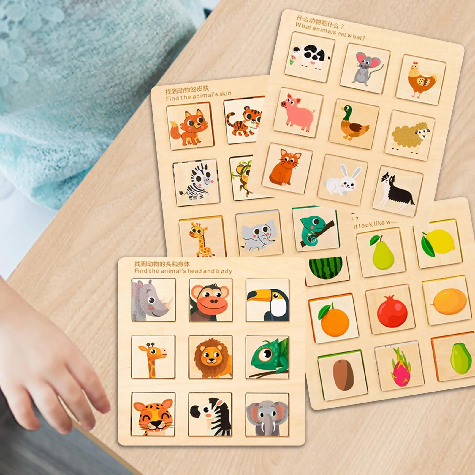 

Wooden Matching Puzzle Board Early Learning Travel Learning Toy Animal Fruit Cognition Toy for Boy and Girl Gifts Kids Ages 3-5