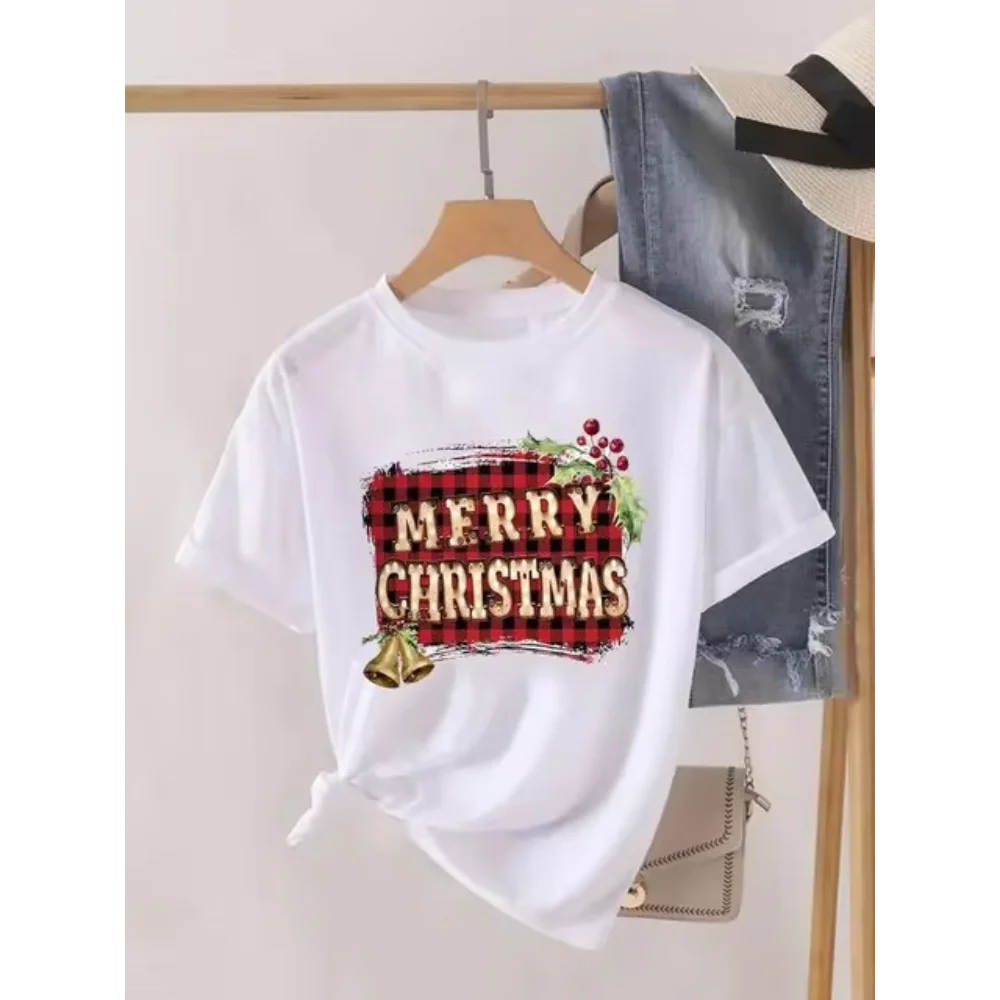 Women Choose Joy Letter Snowflake Print T‑Shirt Casual Crew Neck Short Sleeve Christmas Holiday Positive Graphic Ladies Tee