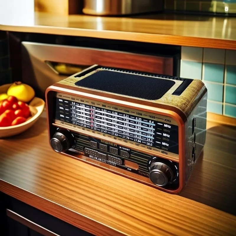 Radio de carga pequeña vintage Altavoz enchufable Bluetooth de 8 bandas FM onda media onda corta