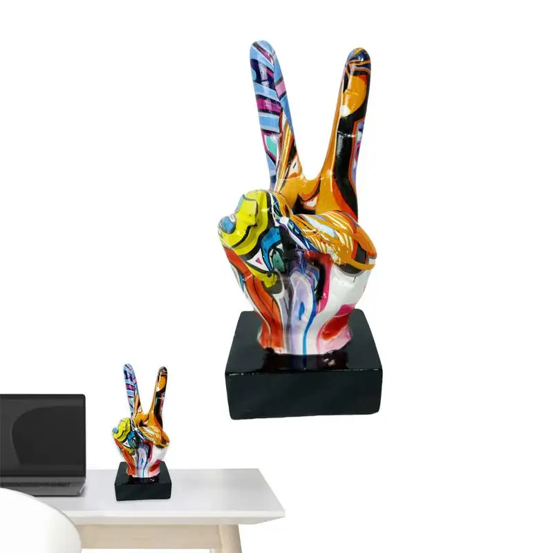 desktop gesture ornament Unique Hand Resin Statue Art SculptureColorful Thumbs Peace Figurines Table