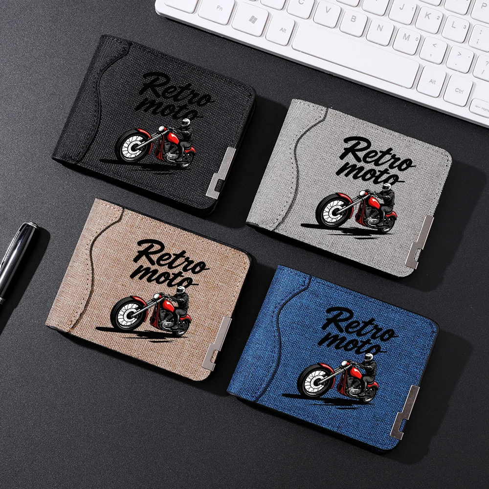 Herren Casual Canvas Geldbörse, Multifunktionale Brieftasche, Metallrand mit Aufdruck, Lässige und Modische Geldbörse