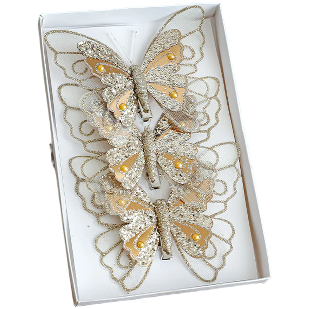 Vlinderclipornament met glittergaasafwerking, ontworpen voor het ophangen van kerstboom en vakantiedecoratie