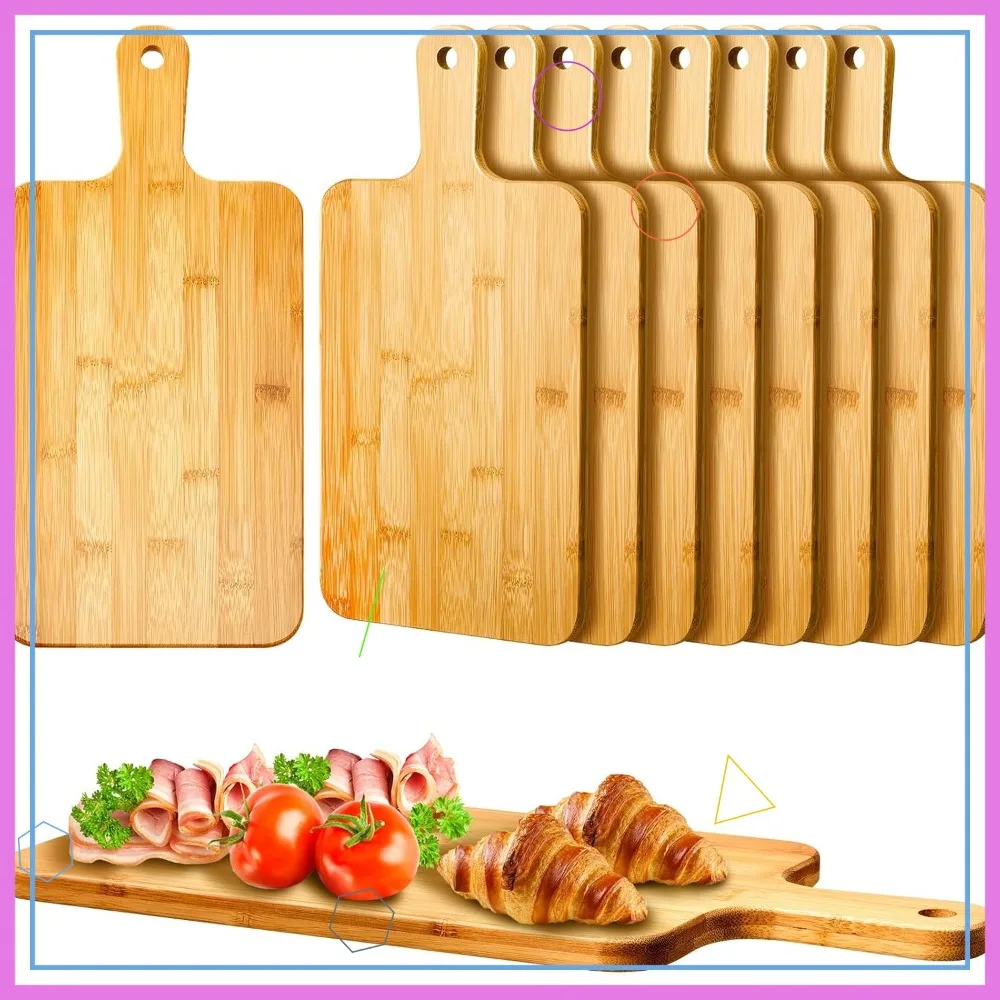 

10 Pcs Bamboo Wood Cutting Board with Handle 15.7x7.8 Inch for Pizza Bread Cheese Charcuterie Fruit Vegetables