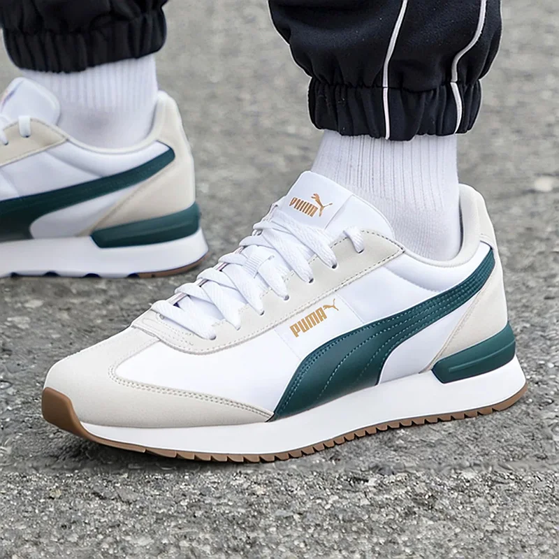 PUMA  White Dark Green Suede Stitching Retro Lightweight Non-slip Casual Sneakers 399250-04