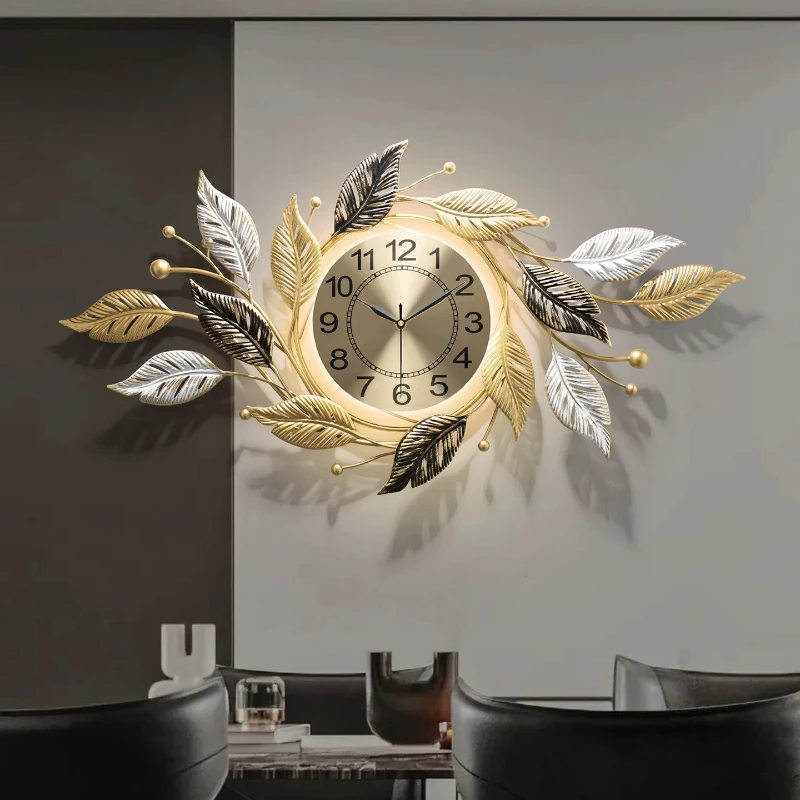 Large LED Wall Clock Gold Nordic Living Room Art Hanging Watch Circular Geometry Pointer Mute Wall Clock Home Decoration Gift