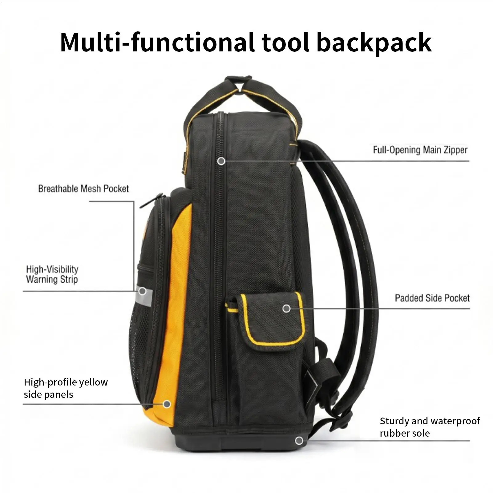 Heavy Duty Tool Bag Ergonomic Grip Waterproof Multi-Pocket Backpack Tool Storage Bag Zipper Pouch For Electrician Mechanic