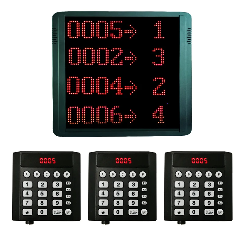 3 Keyboard and 1 Big Screen with 4-Lines Show Number with Counter Wireless Restaurant Hospital Queue Calling Number System