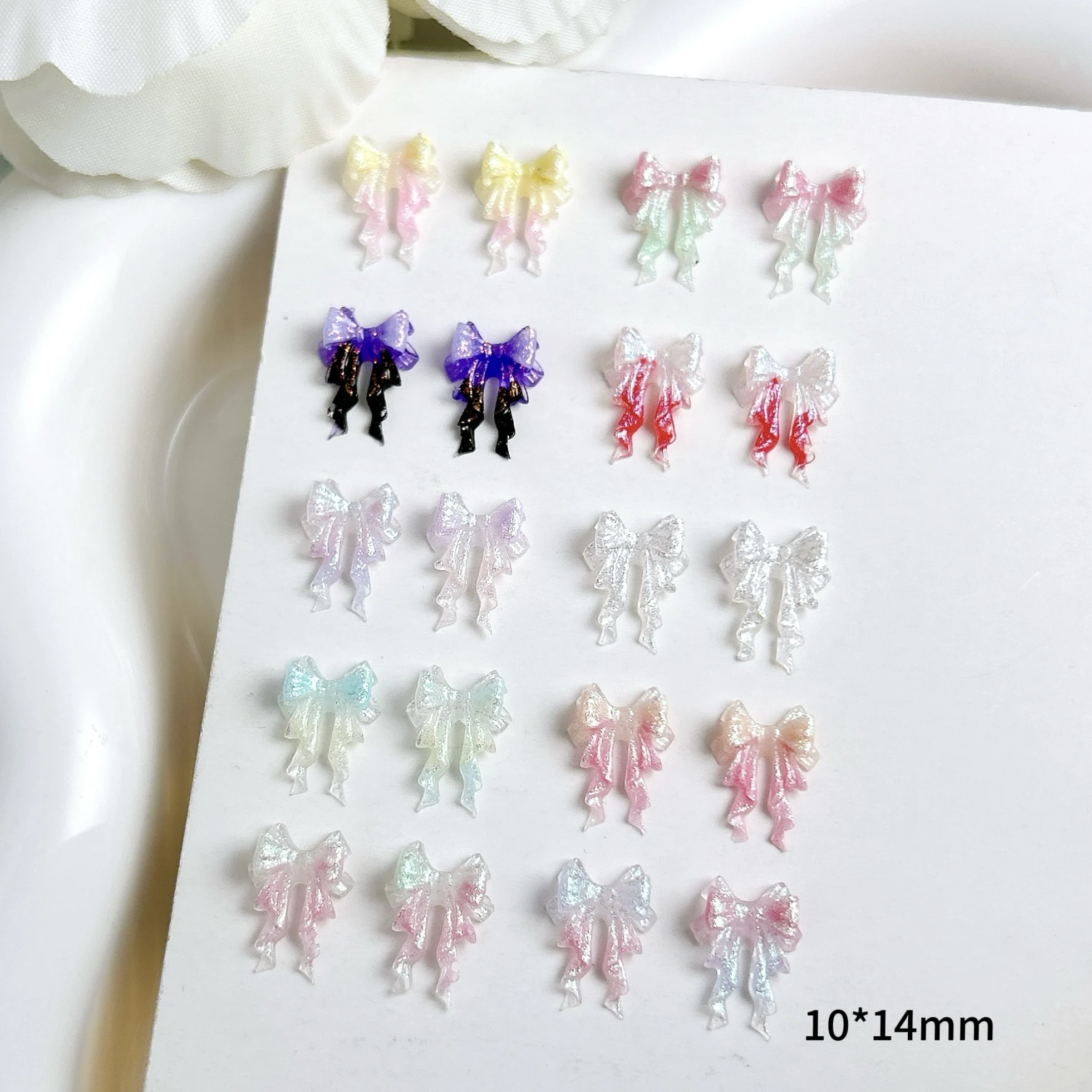 30PCS Luminous Sparkling  Ribbon Bows Resin Nail Charms 3D Gradient Colorful Bowknots Nail Art Decorations DIY Princess Nails
