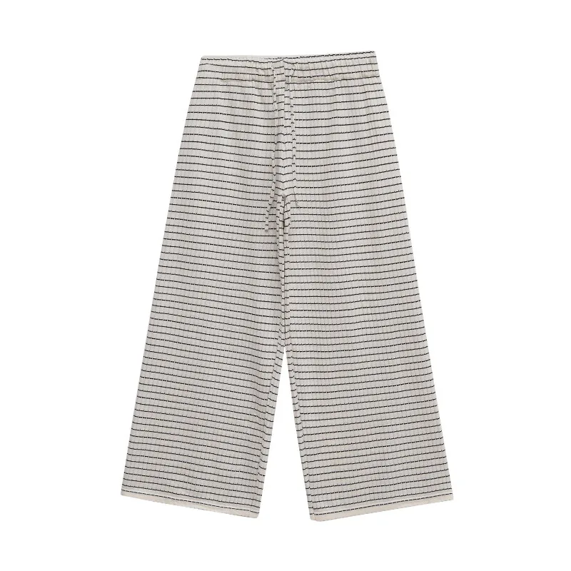 Jenny & Dave 2026 nordique minimaliste rayé Jacquard Texture pantalon à jambes larges femmes cordon Harem pantalon décontracté ample pour les femmes
