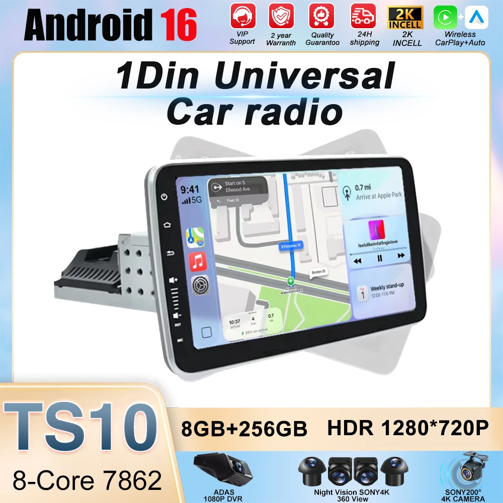 9/10 inch Car Radio Universal Single 1 Din 360° Rotatable Car Radio Multimedia Player GPS Navi Automotive Stereo Carplay BT 4G