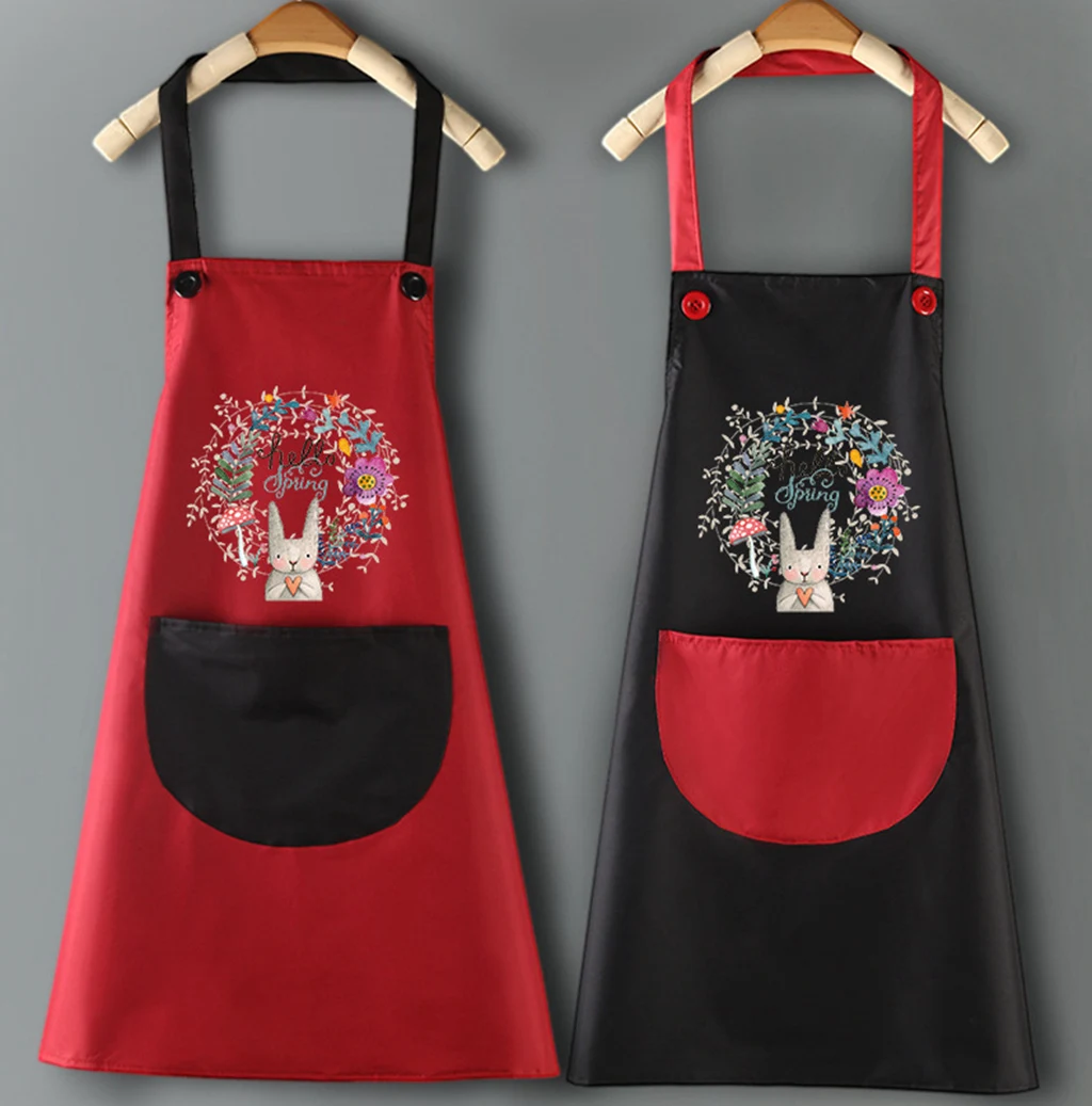 Cartoon Flower Rabbit Pattern Kitchen Apron Waterproof Cooking Aprons for Home Kitchen Halter Design Sleeveless Bib Apron Dress