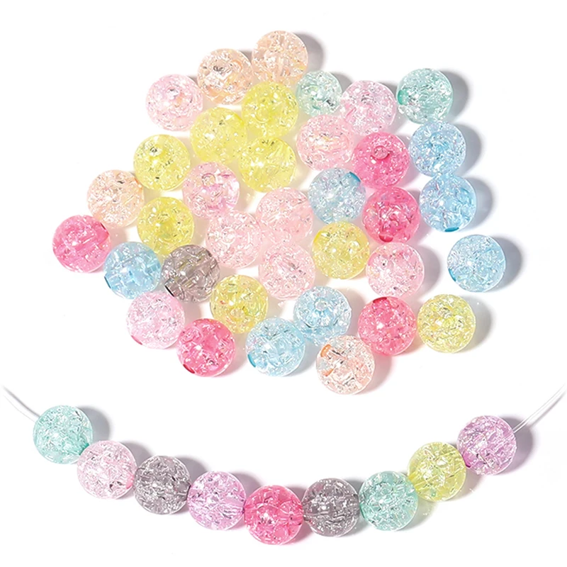 50-100pcs/Lot 6 8 10 12mm Round Crackle Beads Loose Spacer Acrylic Beads For Jewelry Making Charm Beads DIY Bracelet Necklace