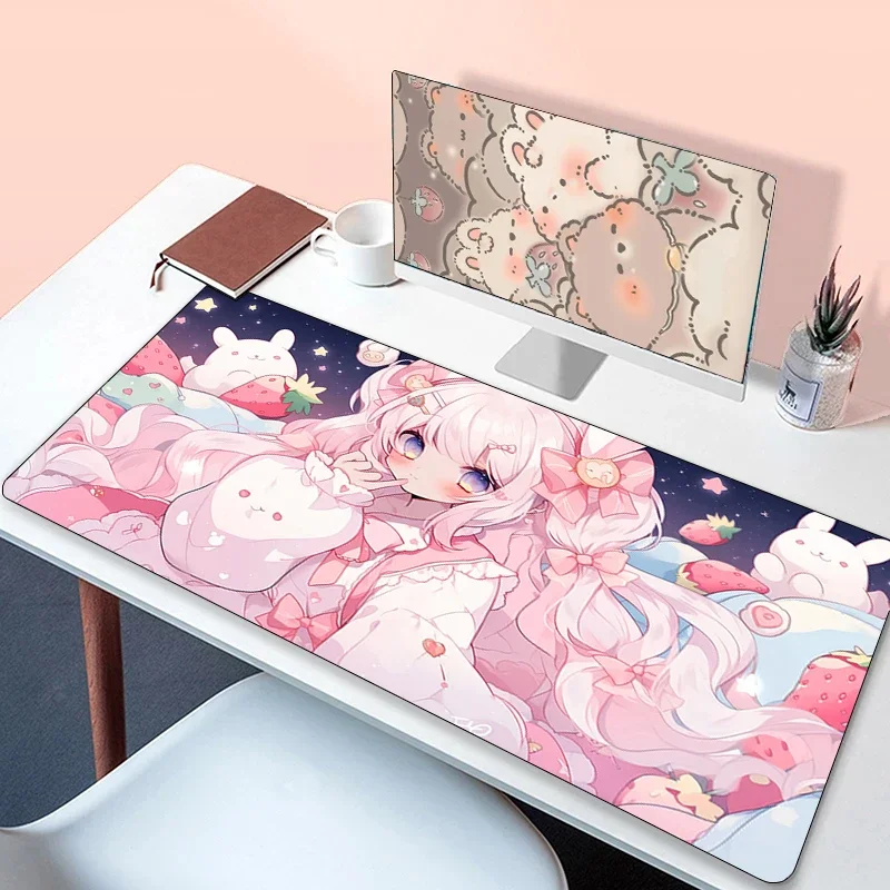 Deskmat Kawaii Girl Anime Mouse Pad Gaming Pc Accessories Non-slip Gamer Keyboard Mausepad Mats Cabinet Desk Mause Laptops Mat