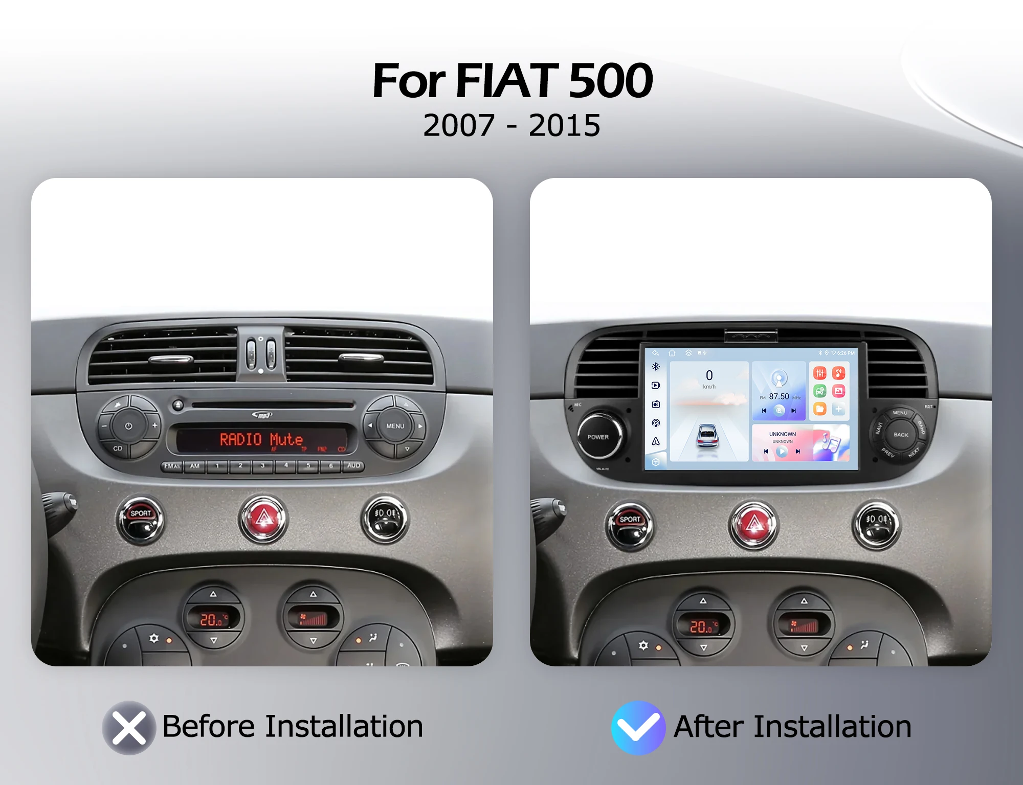 For FIAT 500 2007-2015 Car Radio Android 16 Lntelligent Multimedia Player Auto Bluetooth Wireless CarPlay WIFI 4G DSP GPS
