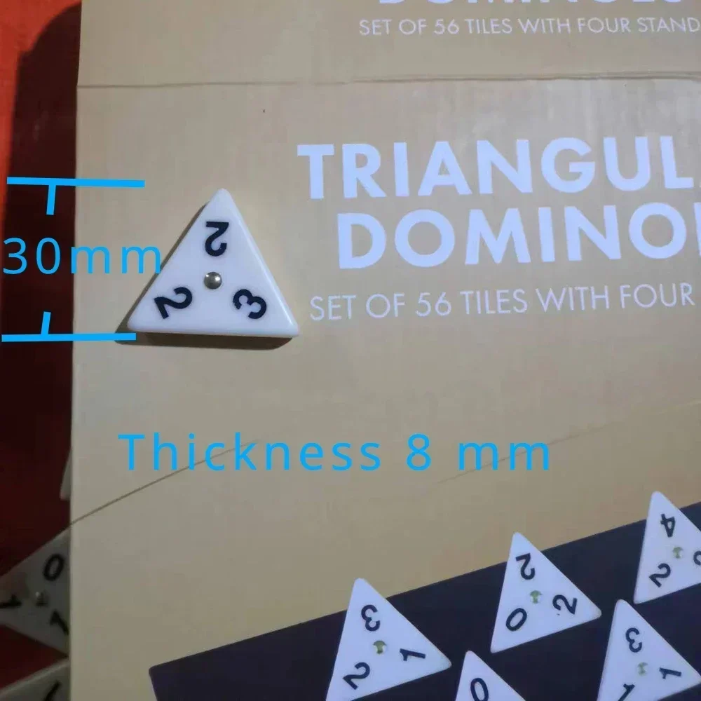 مجموعة الدومينو المثلثة من الميلامين، 56 قطعة من البلاط مع مغازل نحاسية و4 حوامل بلاستيكية، 2-4 مشغل أطفال #6