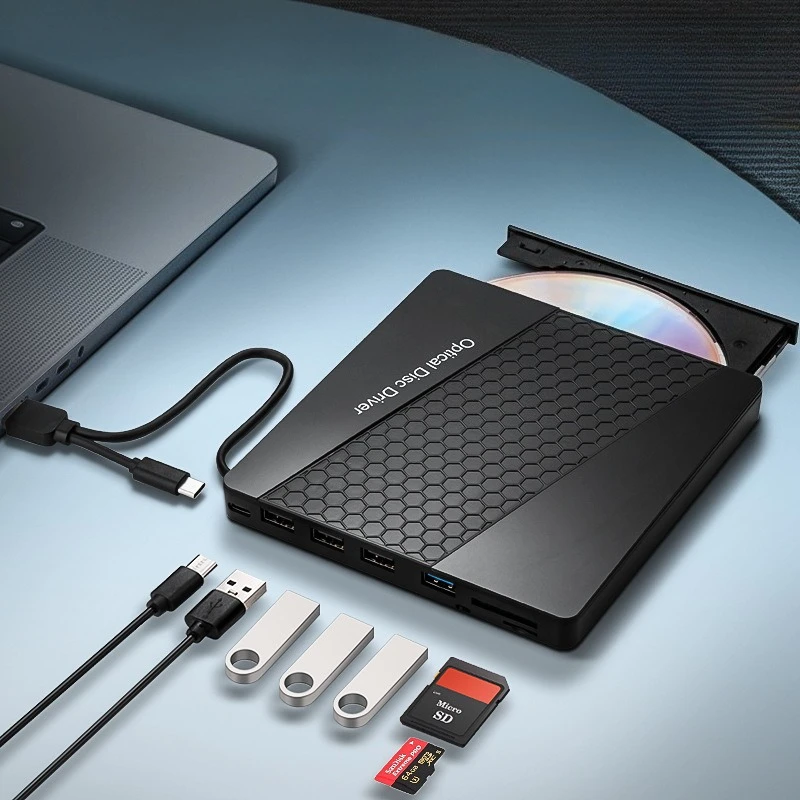 NEW 7 in 1 USB 3.0 Type C External CD DVD RW Optical Drive Portable DVD Player Burner Reader USB Hub for PC Laptop