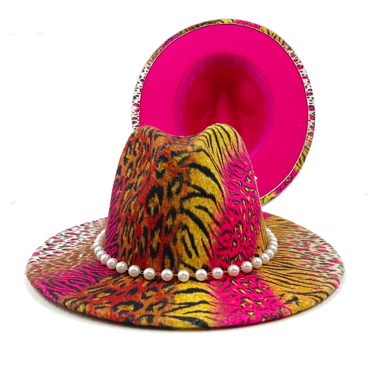 Fedora rose red leopard print rhinestone accessories men\'s and women\'s panama hat church hat jazz hat gorras para hombres