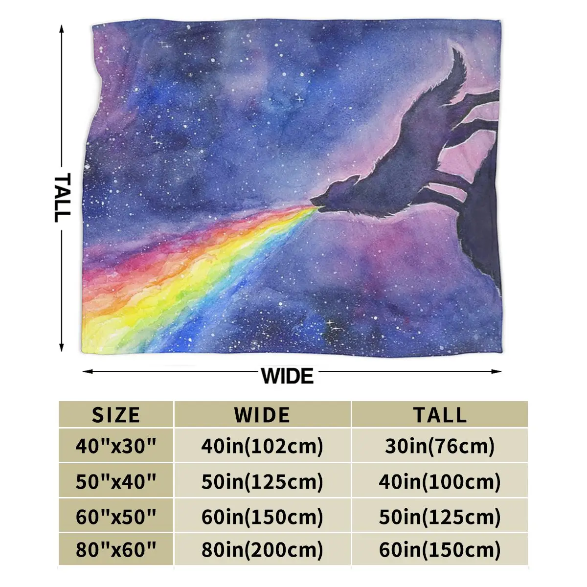 Wolf Howling Rainbow In Space Blankets Soft Warm Flannel Throw Blanket Plush for Bed Living room Picnic Travel Home Couch