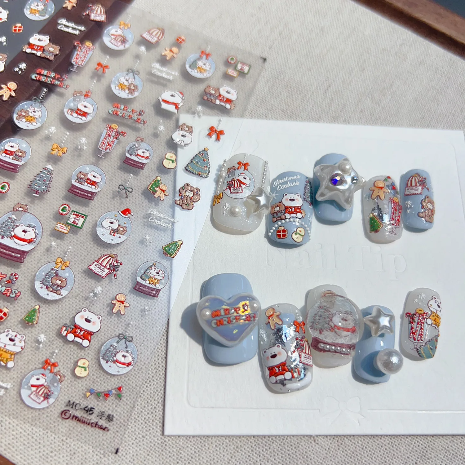 Nail Art Stickers Embossed Christmas Dog Cartoon Self Adhesive Film Decals Cute Kids DIY Journal Decor White Lightweight