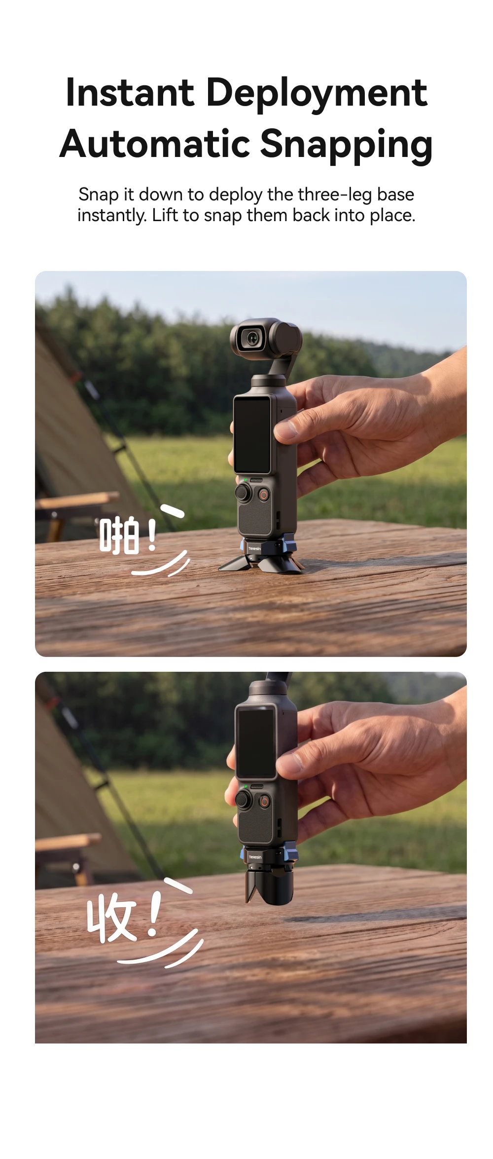 TELESIN Mini Magnetic Tripod for DJI Osmo Pocket 4/3 Base Type-C Charging Adapter Release Camera Stand Mount Holder Stand