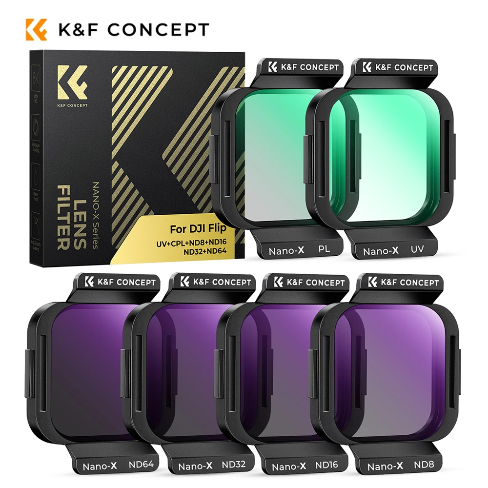 Filtr K&F Concept do drona DJI Flip, UV PL ND8 ND16 ND32 ND64 ND&PL, wielowarstwowy, z powłoką HD, szkło optyczne, filtr neutralny o zmniejszonym prześwicie
