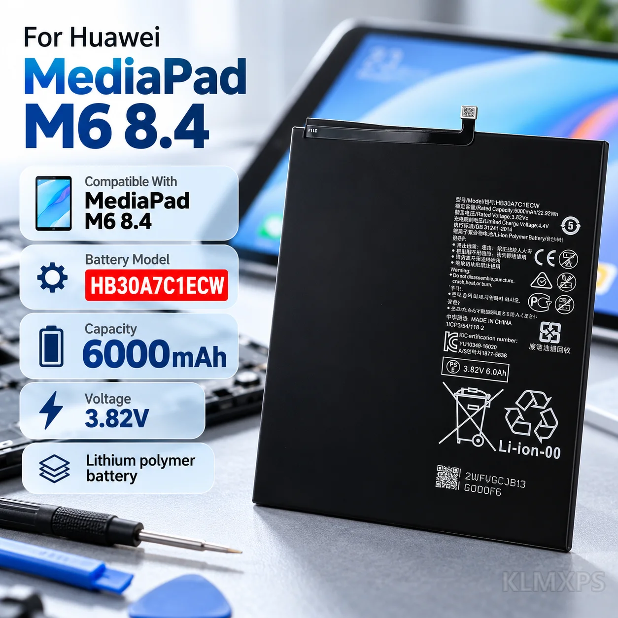 Tablet Replacement Battery HB30A7C1ECW 6000mAh For Huawei MediaPad M6 8.4 Tablet Repair Power Cell Compatible Tablet Device