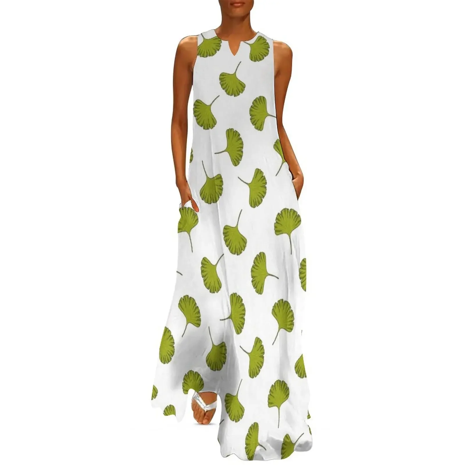 

gingko leaf seamless doodle pattern Long Dress prom dress summer dress korean women