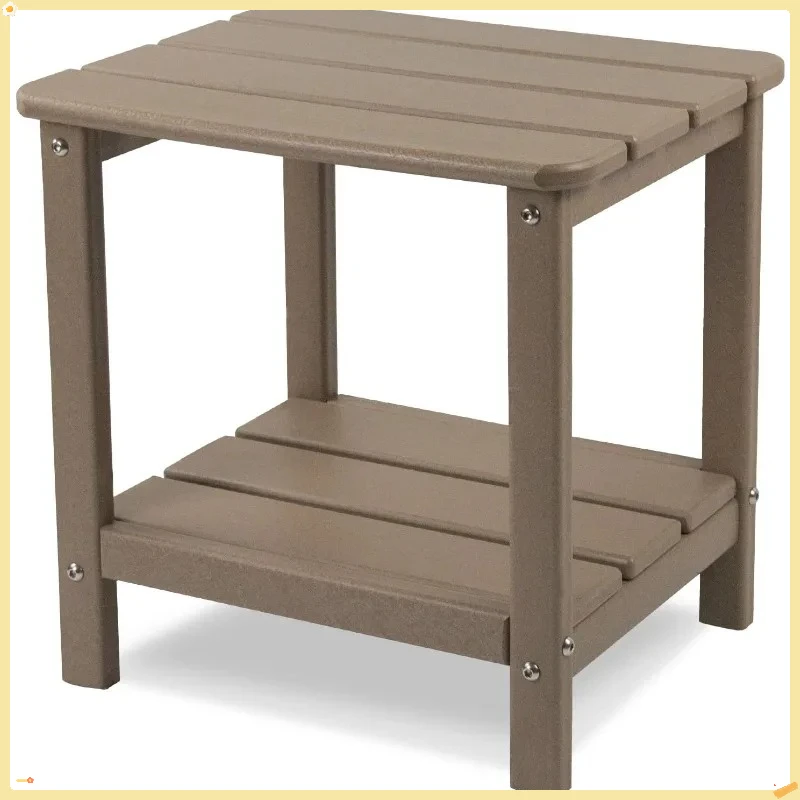 Mesa auxiliar duradera color topo para patio exterior y uso en interiores: diseño rectangular clásico